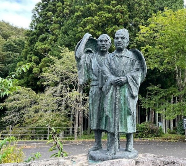白河関の森公園内 芭蕉・曽良像
